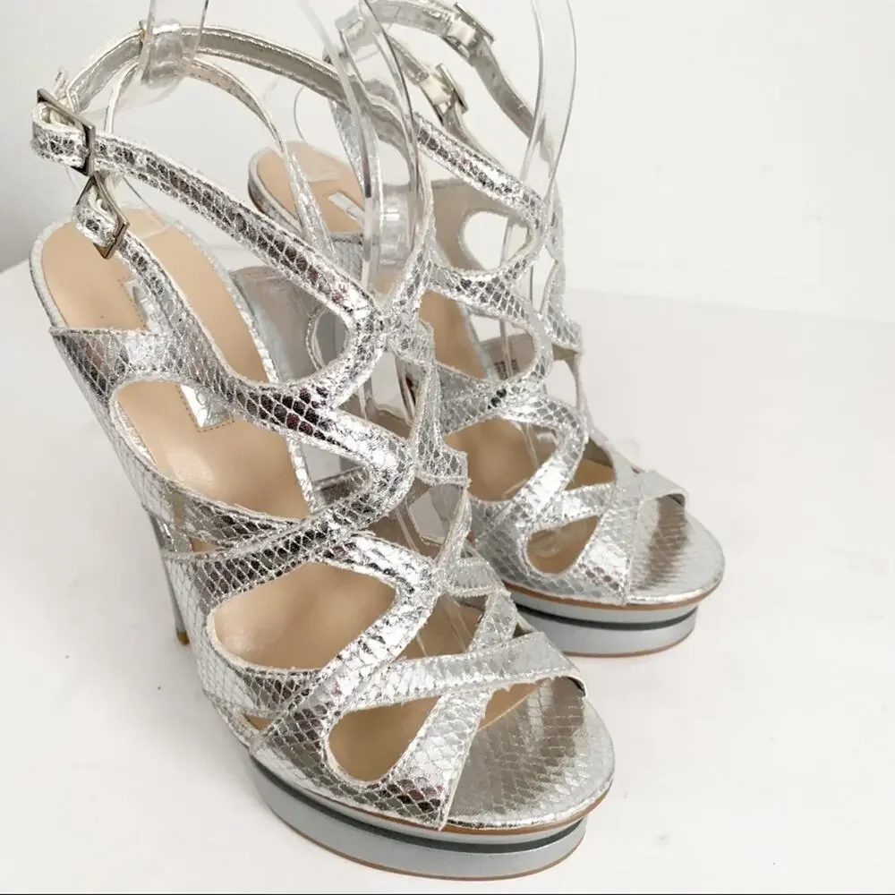 H By Halston Silver Metallic Platform Heels SZ 8.5